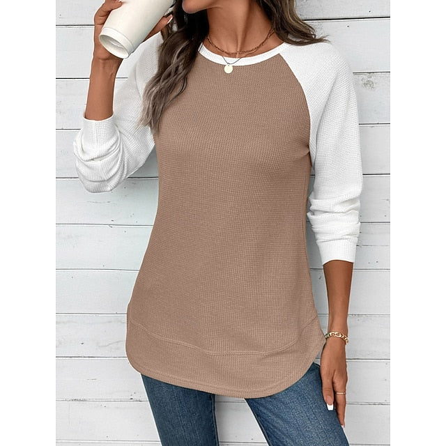 Women's T Shirt Color Block Fashion Stylish Classic Long