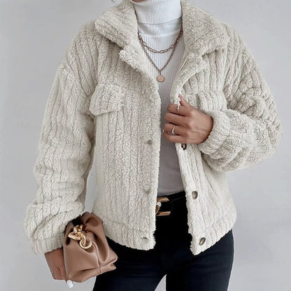 Warm Casual Coat Buttons Comfortable Plain Women's Teddy