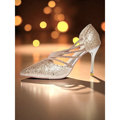 - Gold Toe Heels High Women's Strappy Pointed Glitter