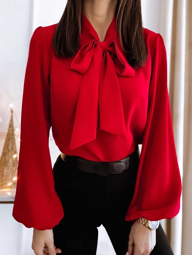 Women's Dress Shirt Blouse Bow Solid Color Elegant Stylish