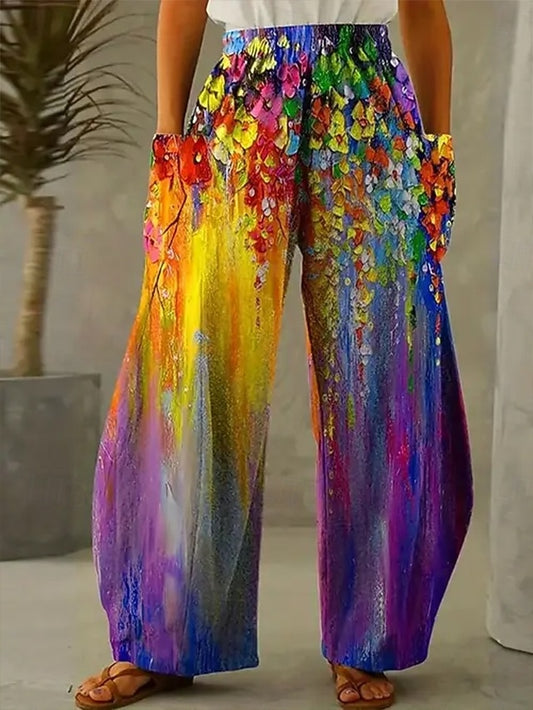 Women's Linen Like Wide Leg Chinos Vacation Vintage Ethnic