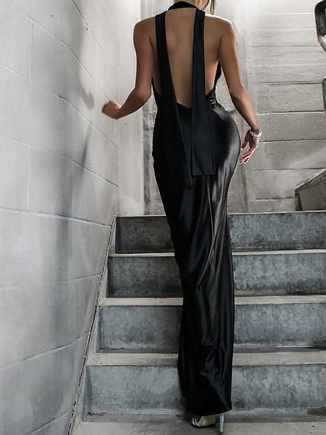 Women's Long Dress Maxi Dress Satin Dress Black Dress Prom