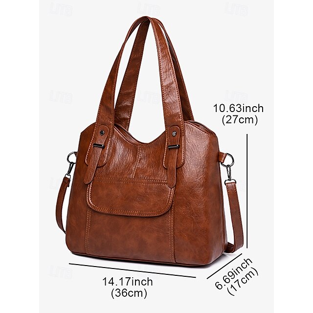 Brown Faux Bag Women's Leather Tote with Vintage Dual