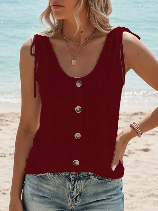 Women's Tank Top Dressy Tops Tee Top Eyelet Solid Color