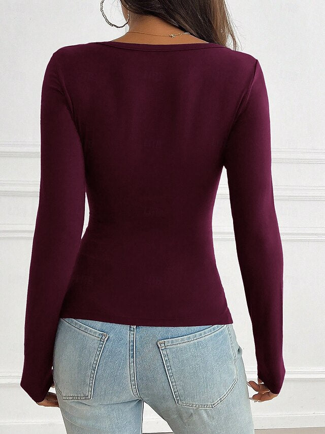 Women's Petite T Shirt Y2K Slim fit top Button Front Pleats