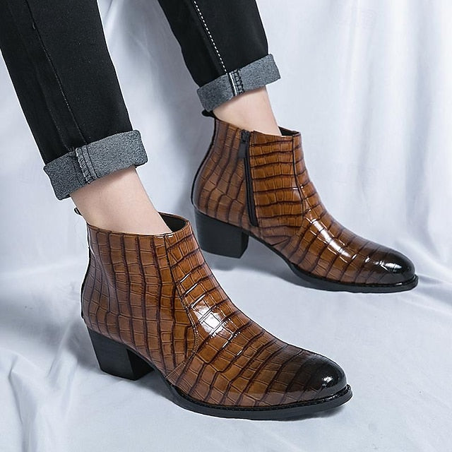 Ankle - Boots Brown Men's Crocodile Faux Pattern Leather