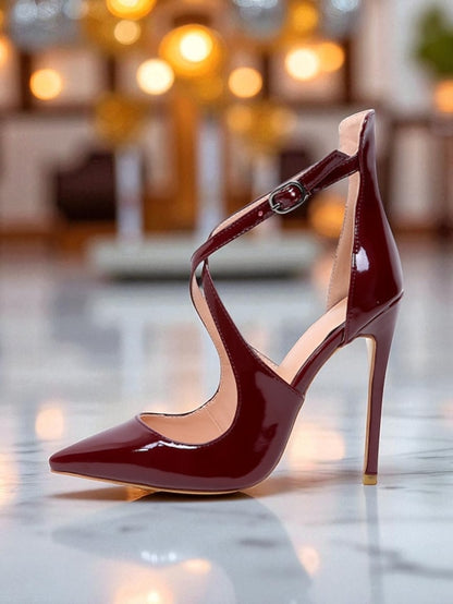 Stiletto Heels Patent Women's - Purple Strappy Leather