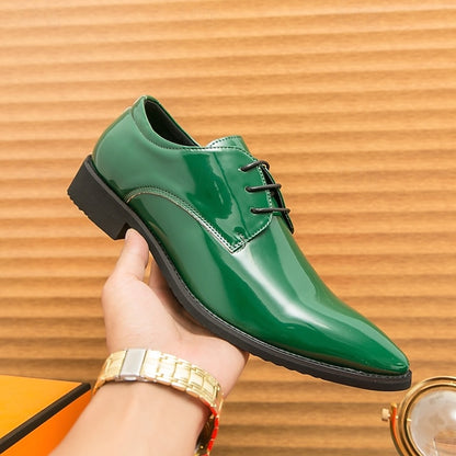 Leather Patent for – Formal Lace-Up Men Glossy Shoes Green