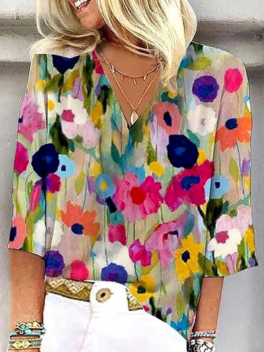 Women's Blouse Button Down Floral Graphic Stylish Beach