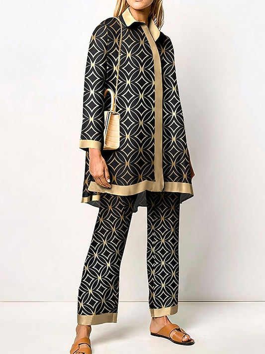 Women's 2 Pieces Elegant Vintage Fashion Shirt Blouse Pants
