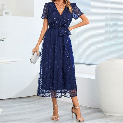 Dress Bride Neck the of V Sequin Elegant A-Line Mother