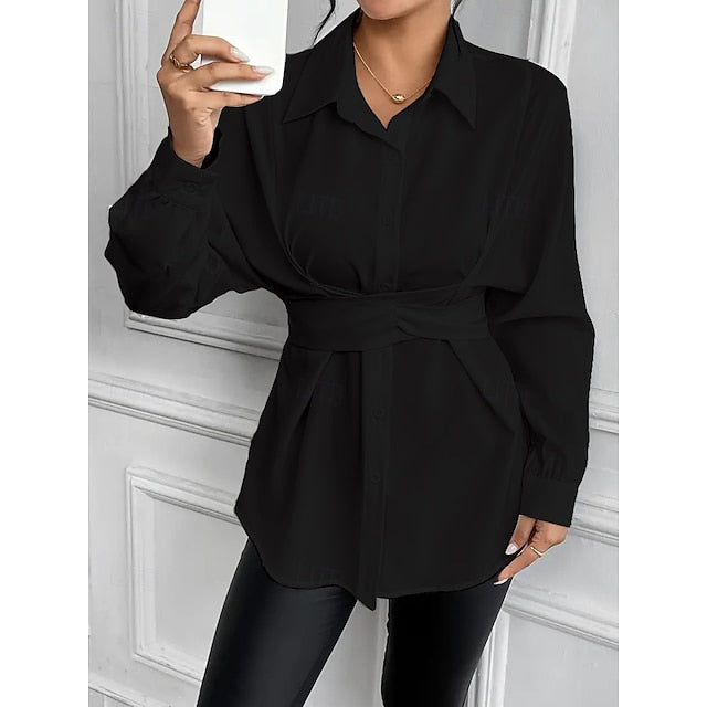 Women's Blouse Buttons Solid Color Elegant Stylish Basic