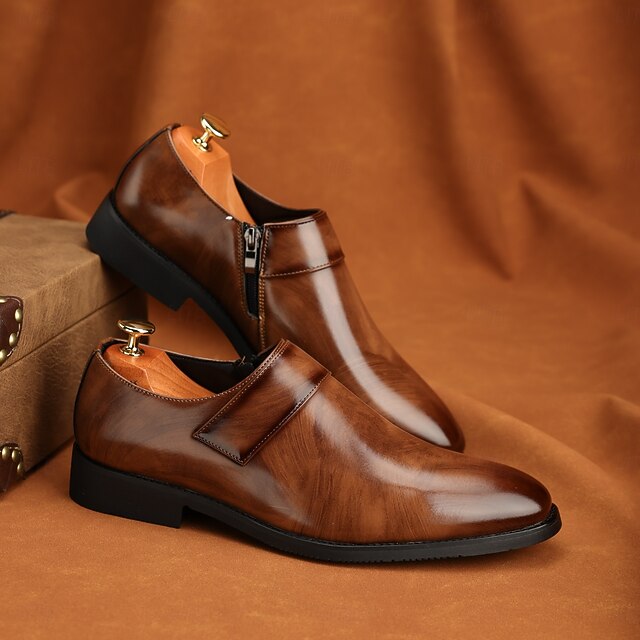 Leather Business Shoes Men's Slip-On Loafers Brown