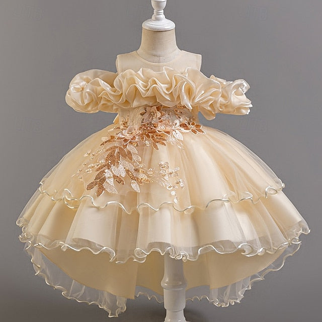 Short Flower Dress Party Kids Sleeve Wedding Girls' Floral