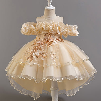 Short Flower Dress Party Kids Sleeve Wedding Girls' Floral