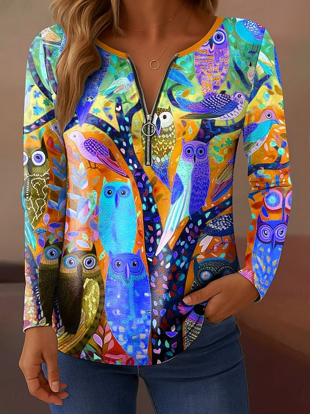 Women's T shirt Long Sleeve Quarter Zip Long Sleeve Casual