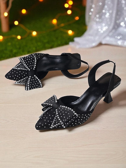 Women's Sparkly Pointed Rhinestone Bow - Slingback Heels