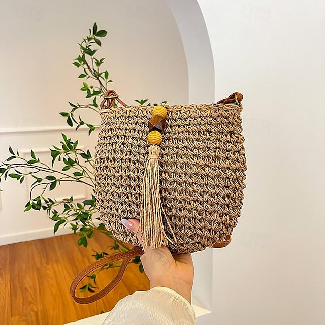 Tassel Women's Bag Woven Boho Handbag – Straw Crossbody