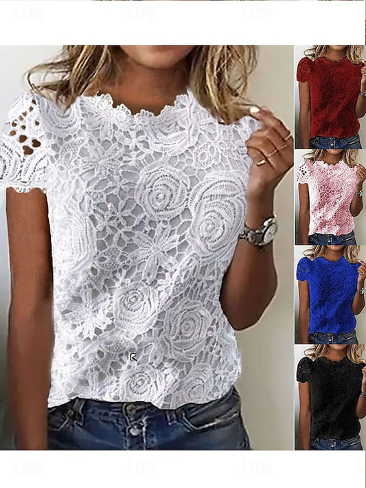 Women's Summer Tops Blouse Eyelet top Lace Tops Ruched Lace