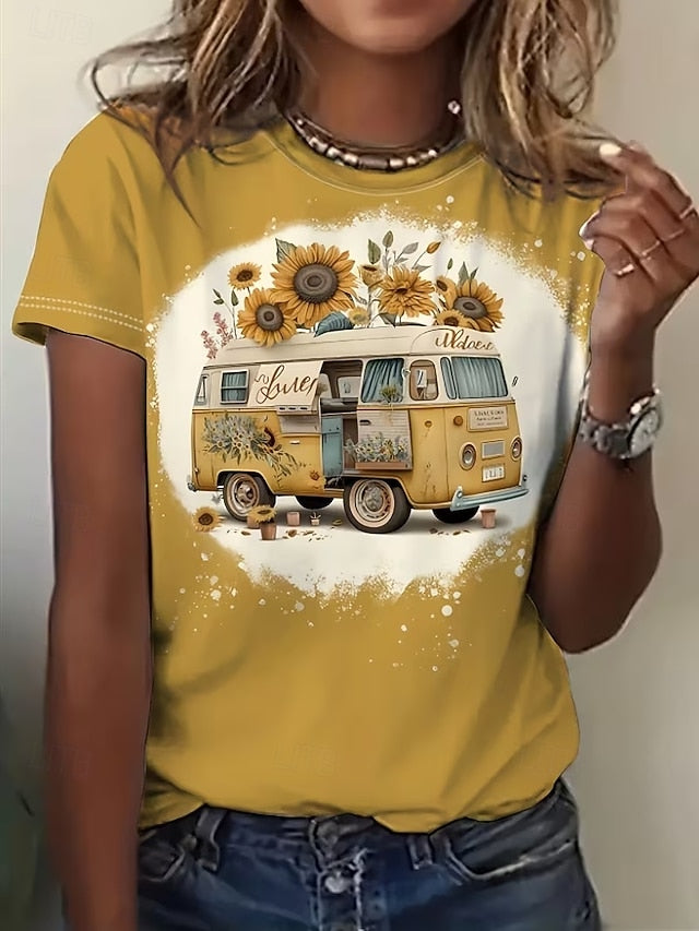 Women's T Shirt Print Color Block Stylish Classic Casual