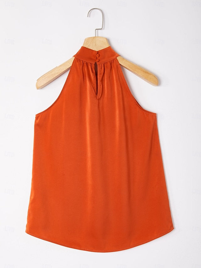 Orange Stand Collar Wide Leg Pants Set