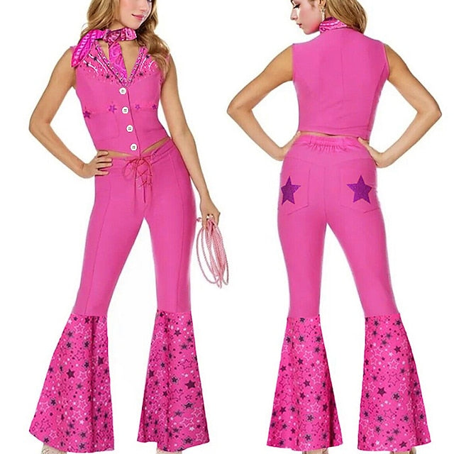 Pink West Cowgirl Outfit Doll Pants Vest Scarf Women's