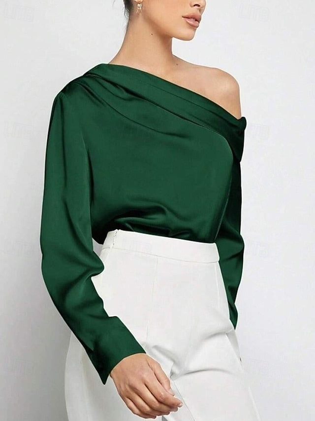 Women's Shirt Elegant Dressy Satin Top Asymmetric Solid