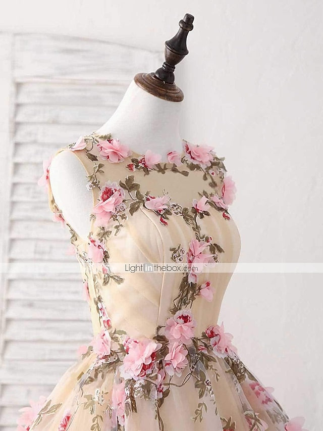 A-Line Short Mini Prom Dresses Party Floral Sleeveless Jewel