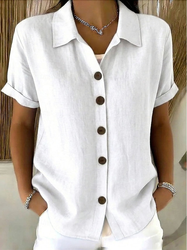 Women's Blouse Buttons Solid Color Stylish Casual Short
