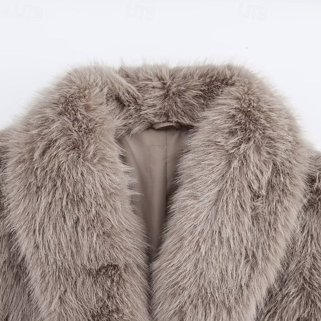 Buttons Fur Faux Coat Pocket Women's Warm Comfortable