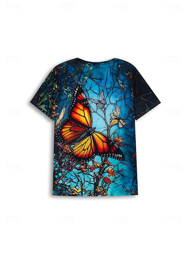 Women's T shirt Round Neck Stained Glass Hummingbird Print