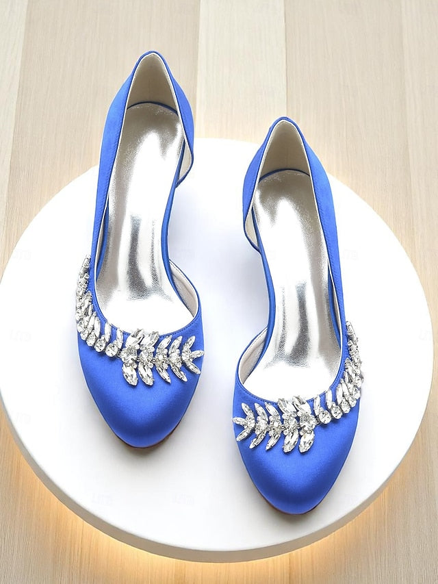 Silver Toe Satin Kitten Heels Low Round Heel Women's -