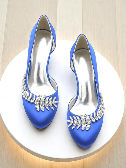 Silver Toe Satin Kitten Heels Low Round Heel Women's -