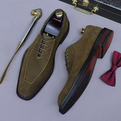 Cowhide Suede Derby Genuine Men's Shoes Leather - Classic