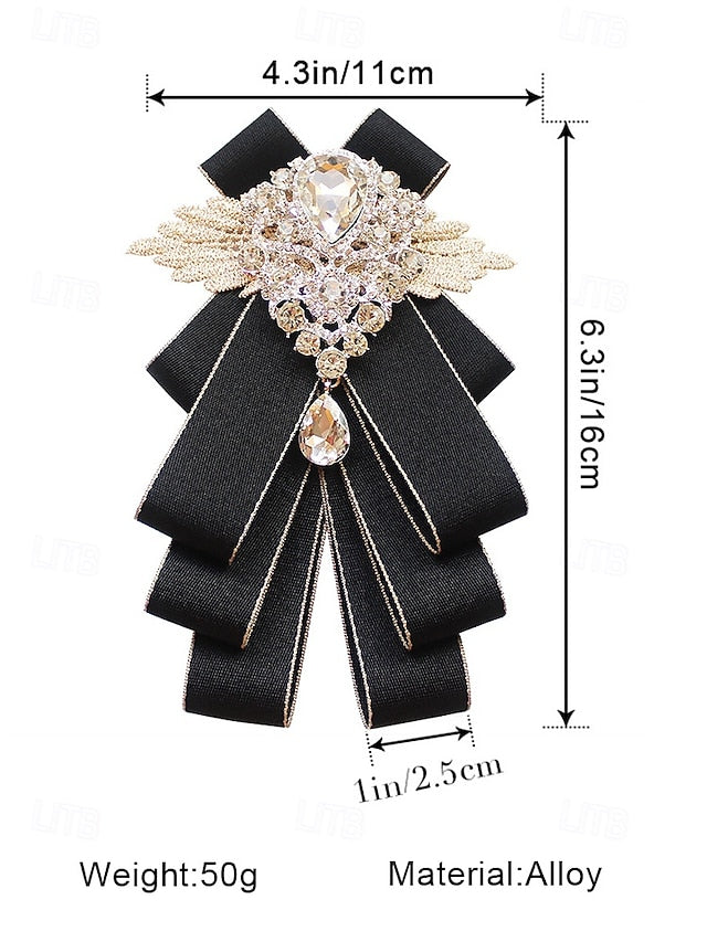 Bow Ribbon Brooch Luxury Pin Elegant Men's Tie - Crystal