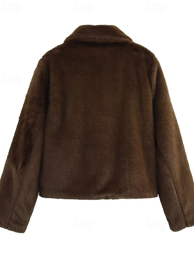 Coat Faux Warm Teddy Fur Comfortable Women's Buttons