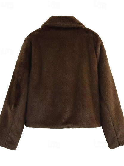 Coat Faux Warm Teddy Fur Comfortable Women's Buttons