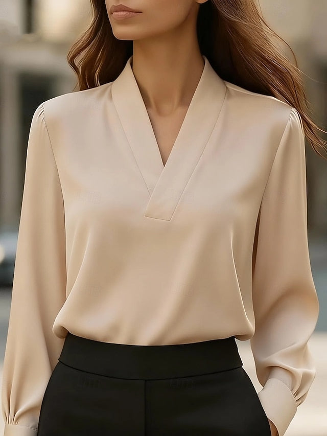 Women's Shirt Elegant Dressy Satin Top Daily V Neck Regular