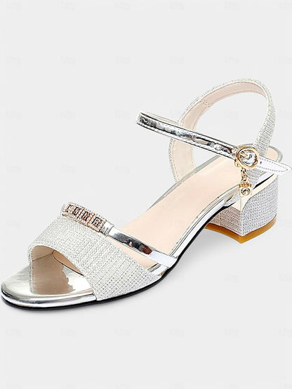 Rhinestone Elegant Women Silver Heeled Sandals Shoes for