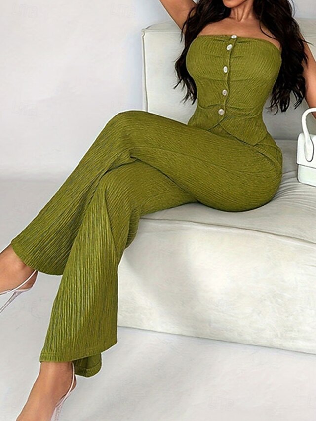 Top Ruched Pants Solid Tube Sets Sleeveless Color Women's