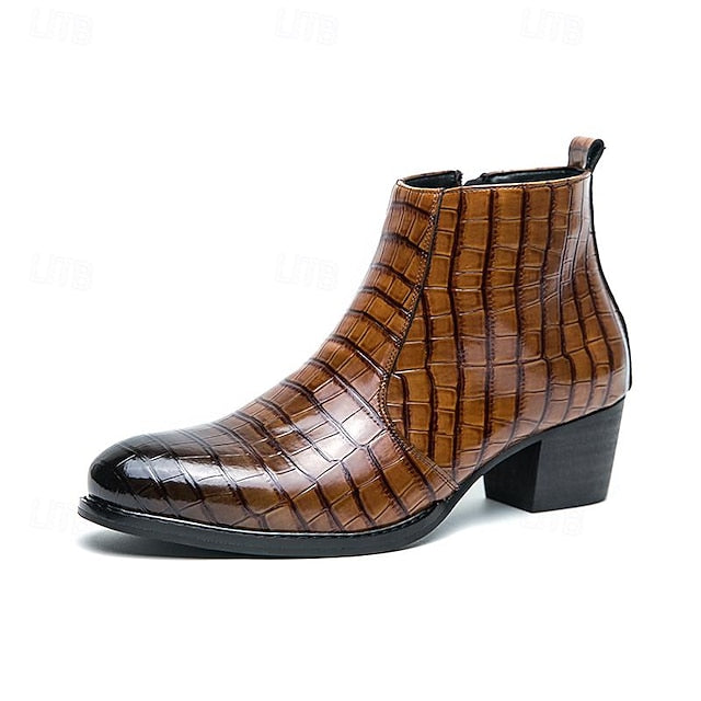 Ankle - Boots Brown Men's Crocodile Faux Pattern Leather
