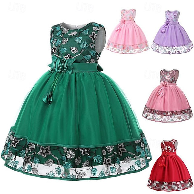 Flower 3D Girl Party Sleeveless Girls' Dress