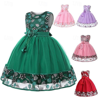 Flower 3D Girl Party Sleeveless Girls' Dress