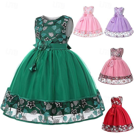 Flower 3D Girl Party Sleeveless Girls' Dress