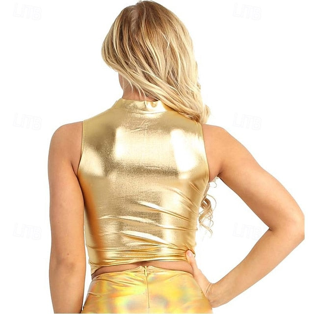 Retro Vintage 1980s Rave Crop Top Disco Shiny Latex Patent