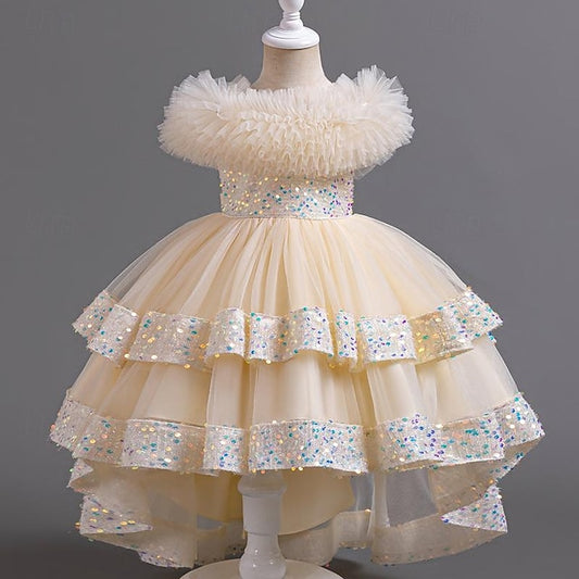 Sleeveless Flower Party Girls' Girl Sequin Kids Dress