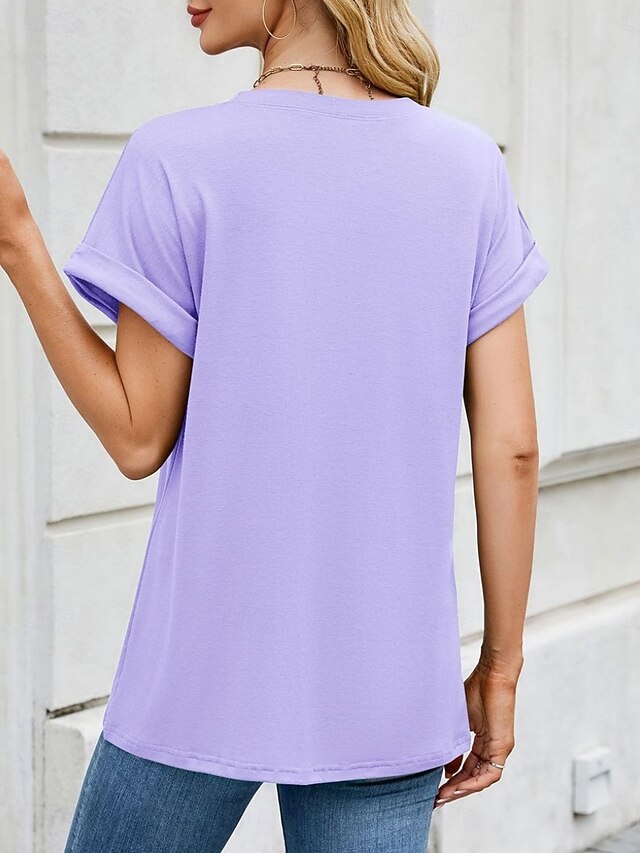 Stylish Top T Fashion Tee Women's Solid Color Shirt Basic