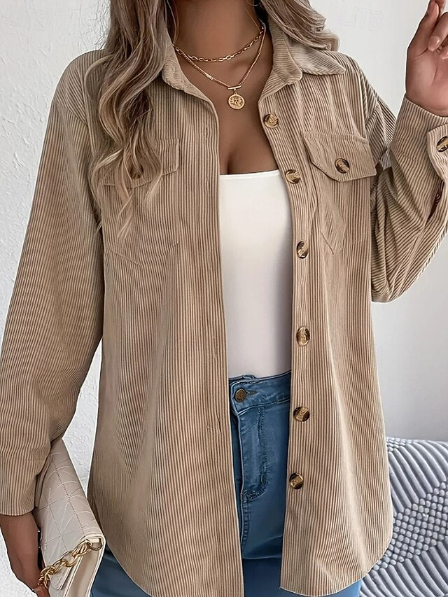 Women's Shirt Texture Blouse Blouse Pocket Buttons Plain