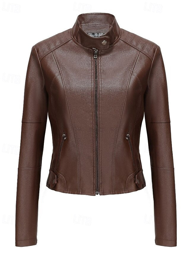 Comfortable Jacket Faux Pocket Zipper Women's Leather