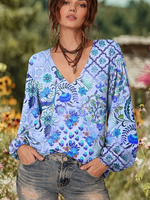 Women's Blouse Print Floral Graphic Elegant Bohemia Vintage
